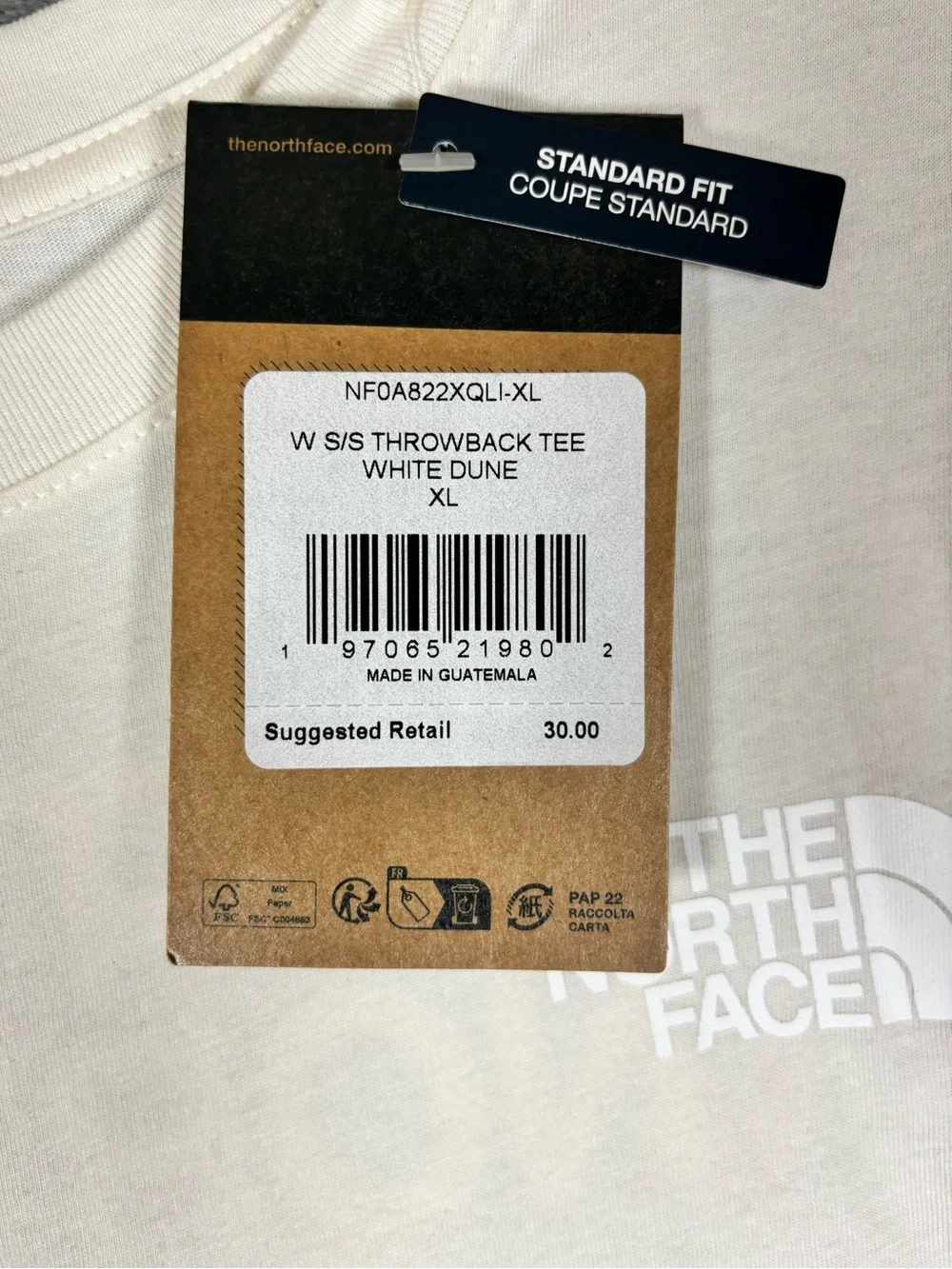 NWT The North Face Womens Throwback Short Sleeve Tee White Dune/White Size XL - Picture 15 of 16